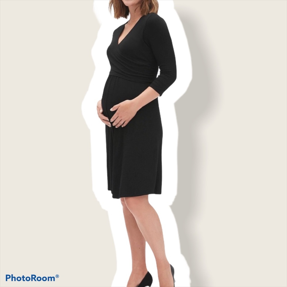 Maternity Three-Quarter Sleeve Wrap Dress • Black